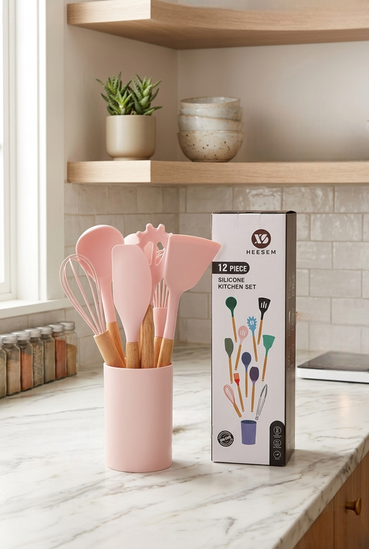 KIT DE UTENCILIOS PARA COCINA EN SILICONA-BAMBÚ