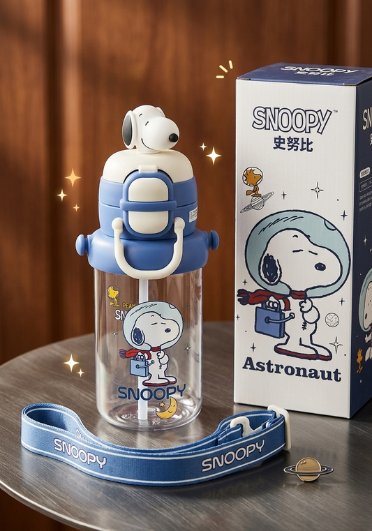 TERMO DE AGUA TRANSPARENTE CON DISEÑO ORIGINAL DE SNOOPY ASTRONAUTA